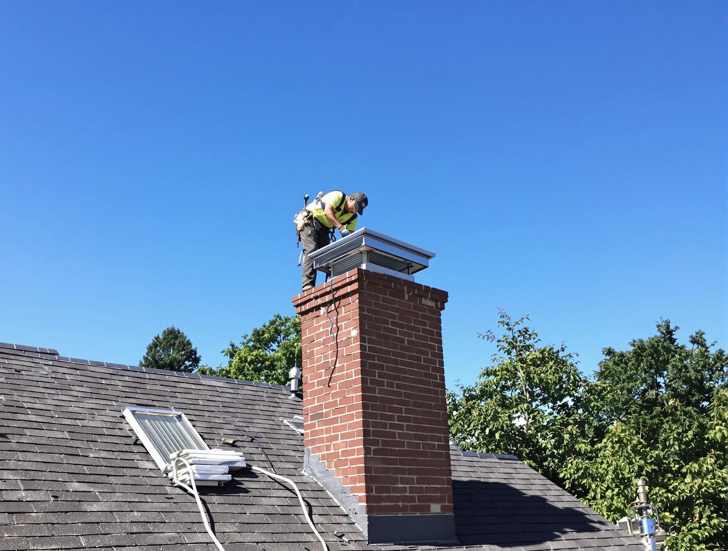 Middletown Chimney Sweep technician measuring a chimney cap in Middletown, NJ