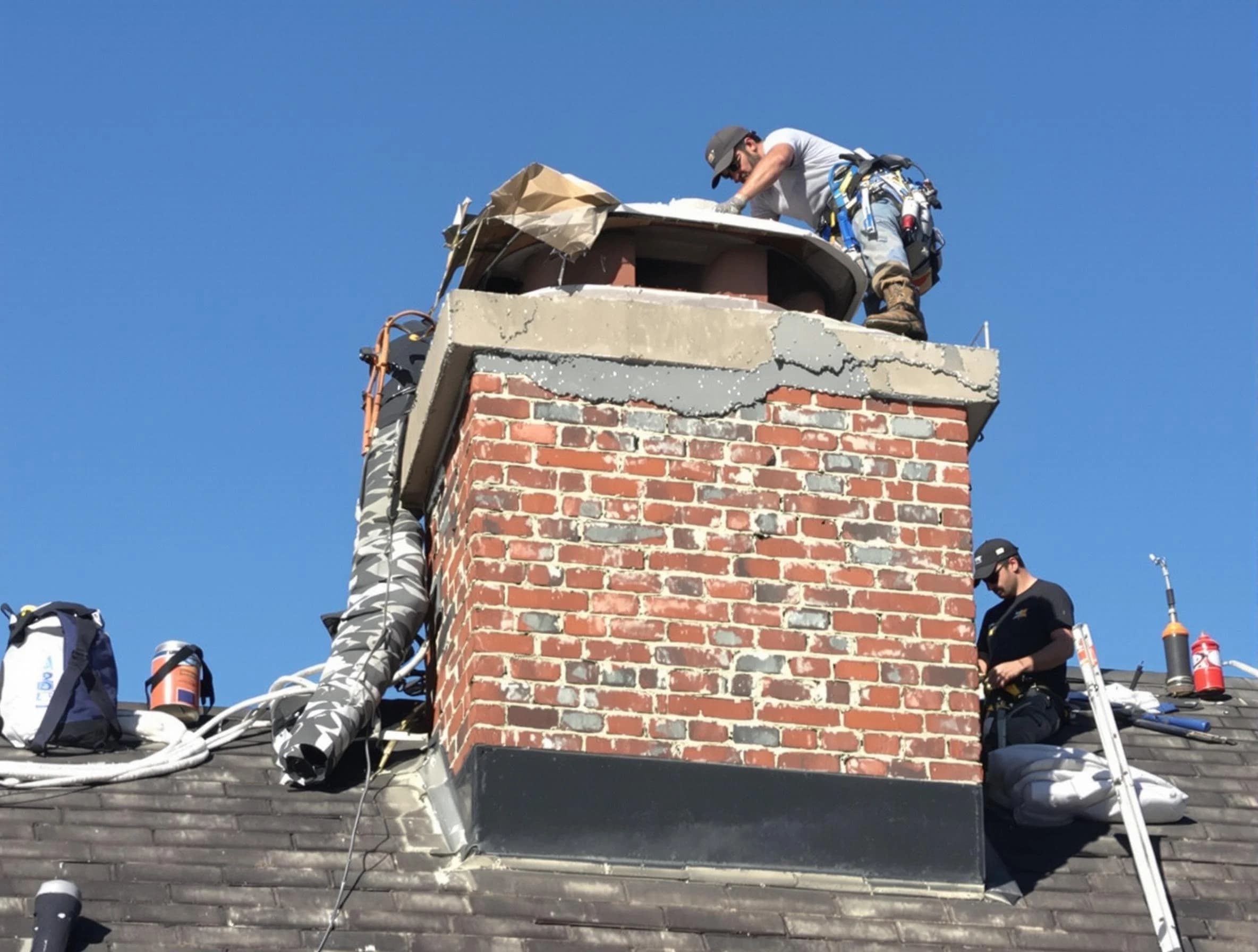 Middletown Chimney Sweep installing a custom chimney crown in Middletown, NJ