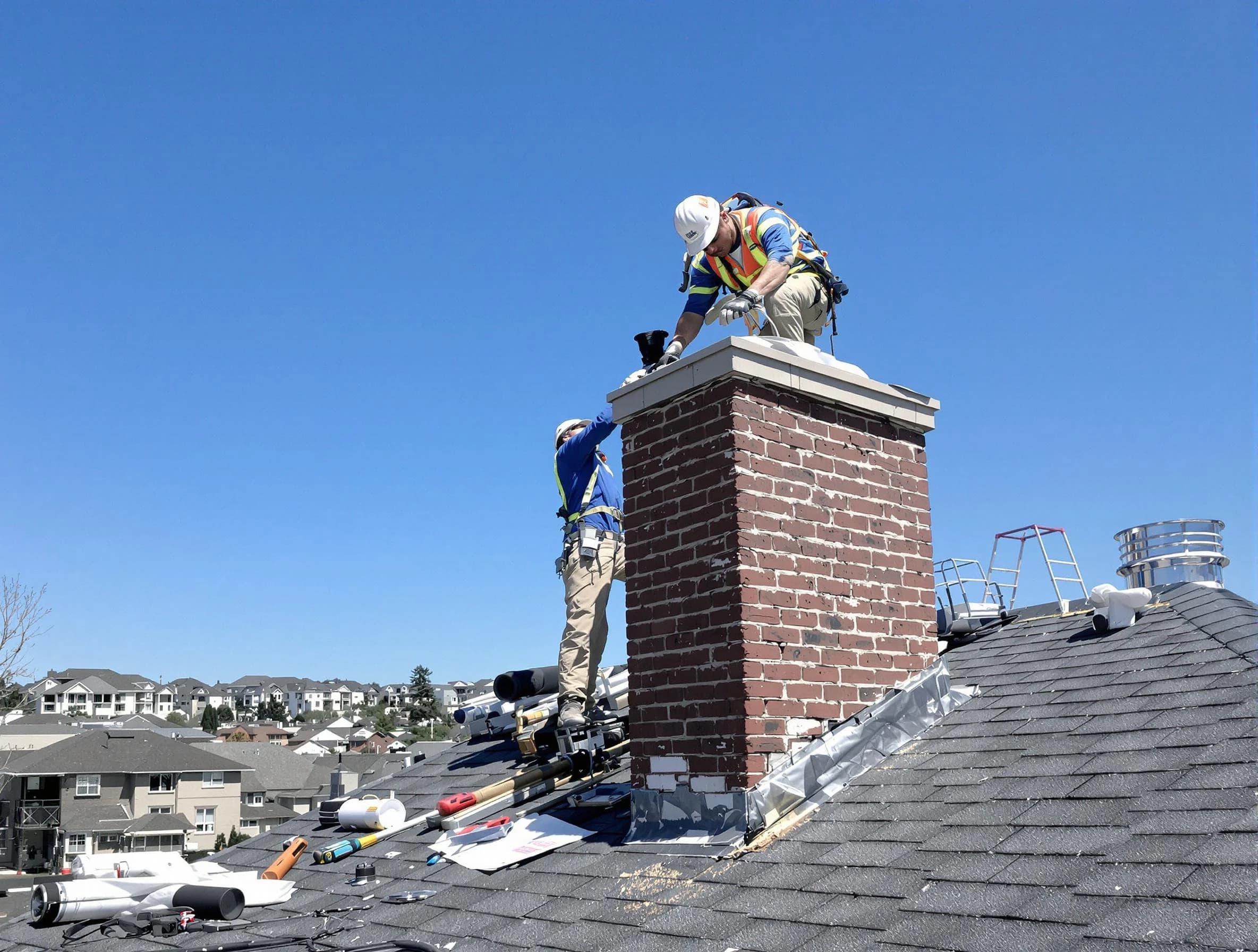 Middletown Chimney Sweep repairing a chimney crown in Middletown, NJ