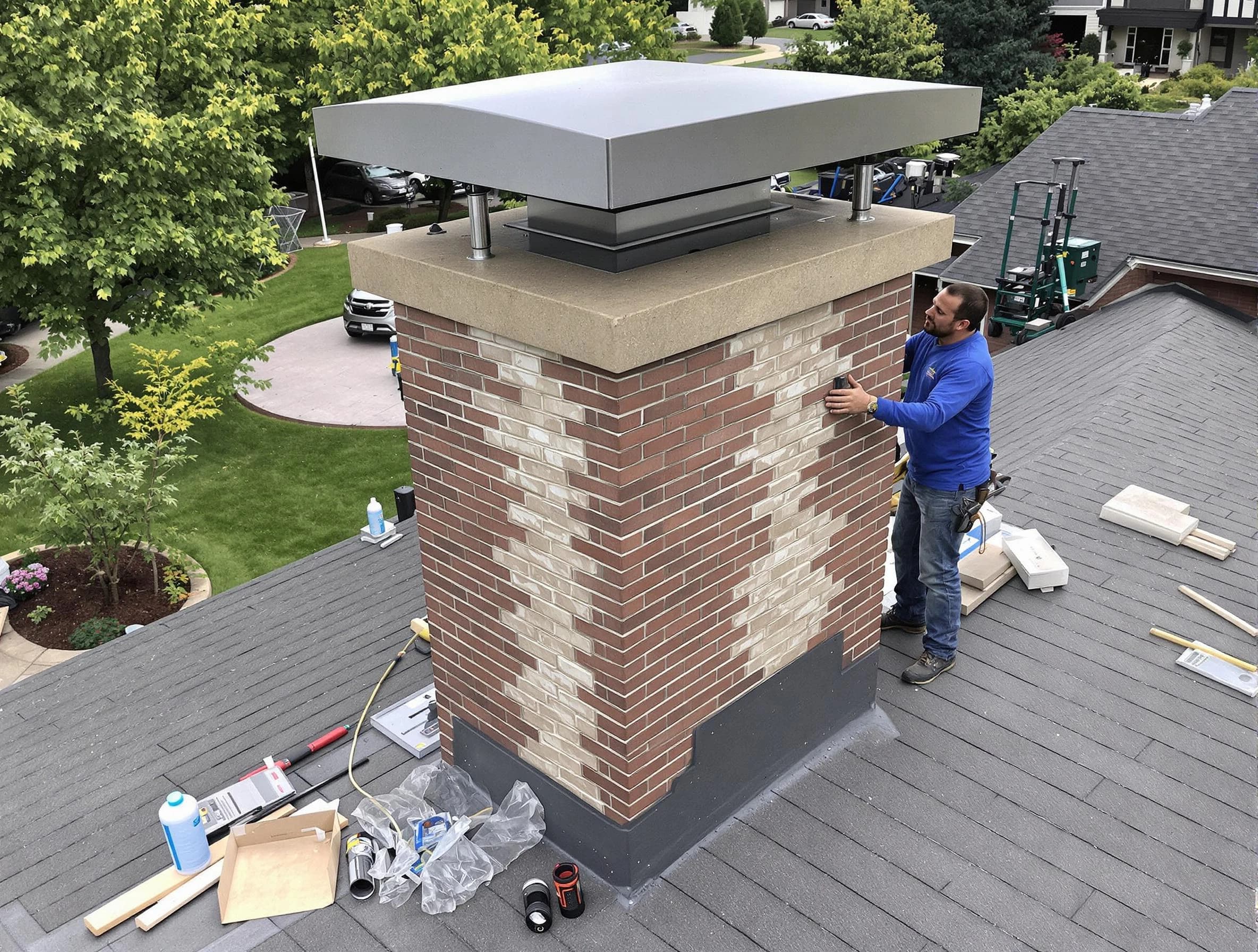 Middletown Chimney Sweep team working on a custom chimney remodel in Middletown, NJ