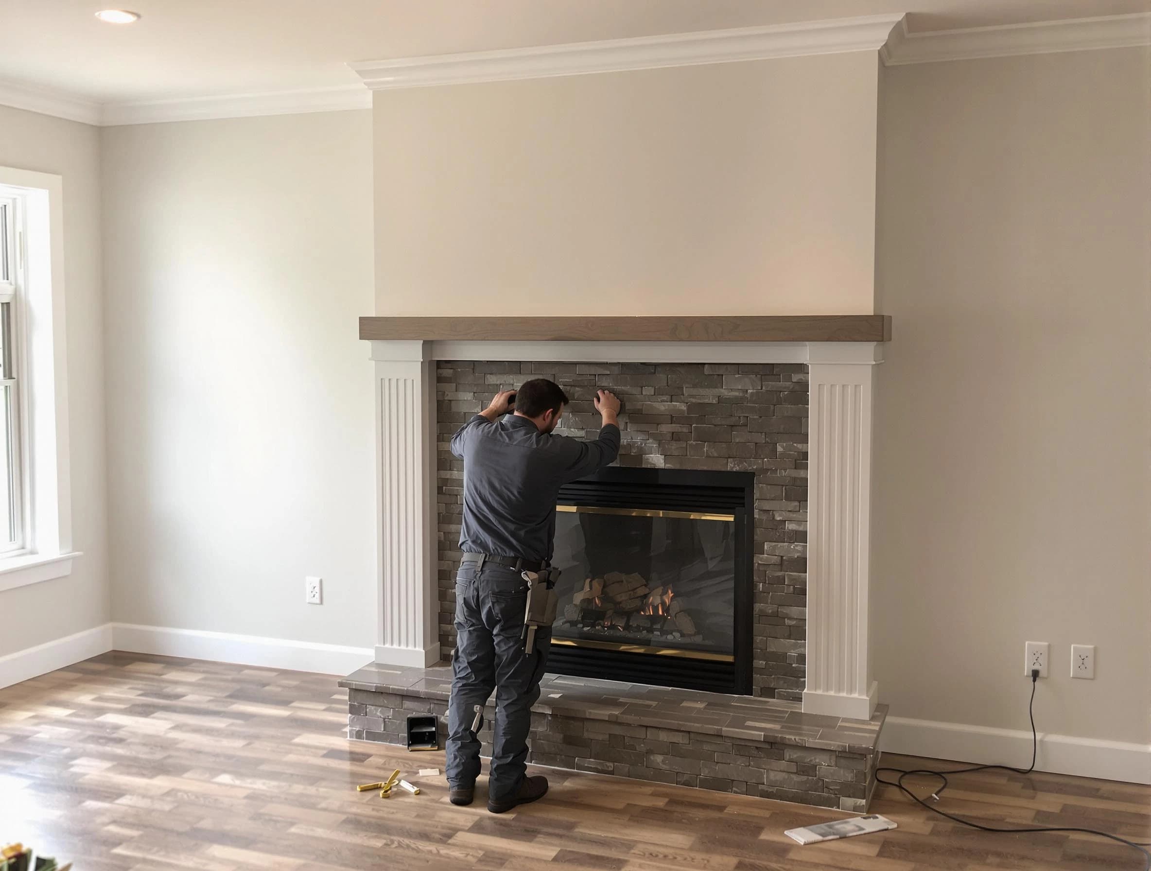 Middletown Chimney Sweep finishing a custom fireplace install in Middletown, NJ